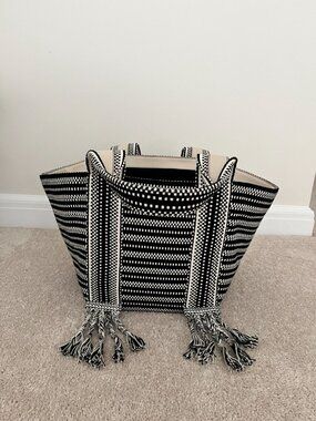NWOT Amambaih Large Chul Tote Black & Ivory Free People SOLD OUT Leather Cotton